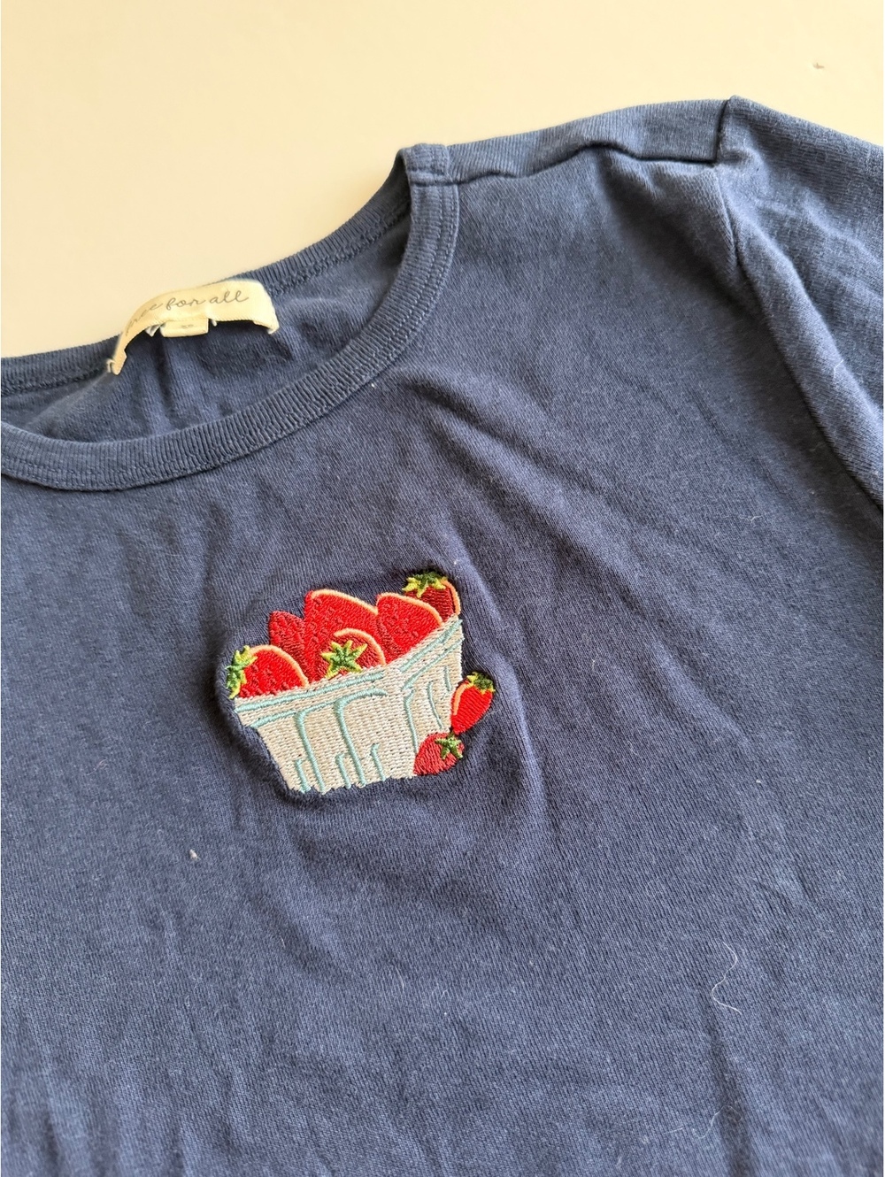 Free For All Navy Blue Strawberry Basket Embroidered T-Shirt Youth XS